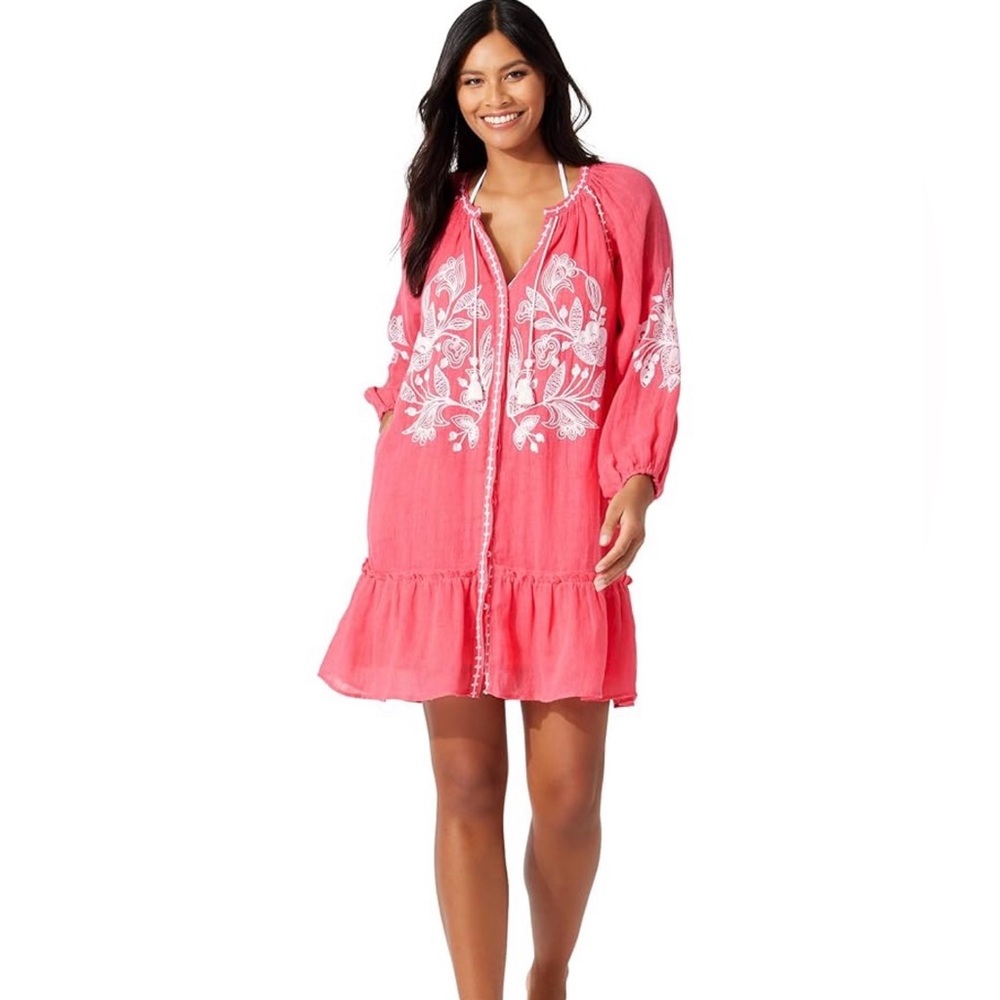 Tommy Bahama Coral XS Linen Gauze Tunic Coverup Dress